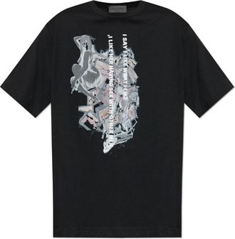 Yohji Yamamoto Tops, Heren, Zwart, L, Katoen, T-shirt met print