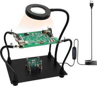 OEM Ayuda Para Soldar, Herramienta De Tercera Mano Con 4 Brazos Flexibles Y 4 Soportes Magn&eacute;ticos, Lupa De Soldadura De 6 Aumentos Con Luz Ajustable De 3 