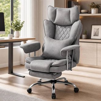 STILVORA Reclining Office Chair with Footrest & Lumbar Support in Grey