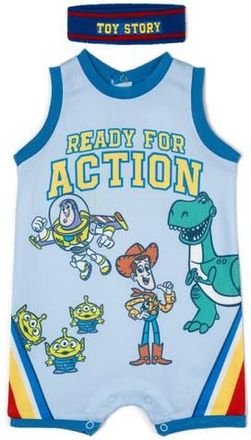 Disney Toy Story Basketball Romper and Sweatband Set in Light Blue at Nordstrom, Size 6-9M