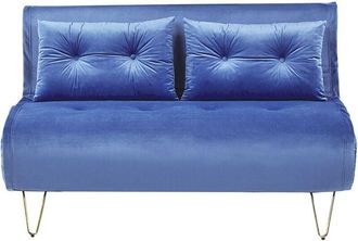 Beliani Beliani - Glam 2 Seater Velvet Sofa Bed Double With Cushions Navy Blue Vestfold