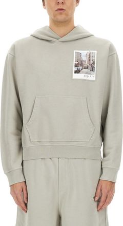 Helmut Lang Grey Graphic Relaxed Hoodies