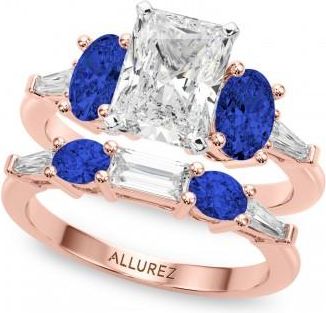 Allurez Radiant Lab Grown Diamond & Oval Blue Sapphire Bridal Set 18K Rose Gold (5.17ct)