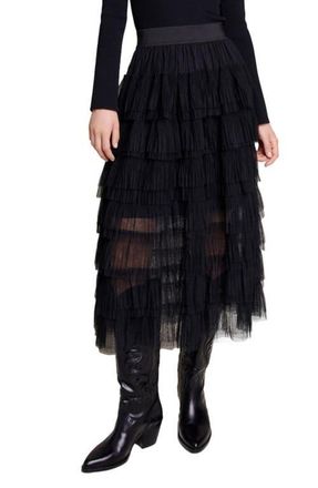 Maje Tulle midi skirt in Black at Nordstrom, Size 40