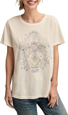 Lucky Brand Beaded Floral Vase Cotton Graphic T-Shirt in Canoli Cream at Nordstrom, Size Small