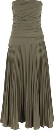 SIMKHAI Fern Green Arie Strapless Pleated Cotton-Blend Midi Dress
