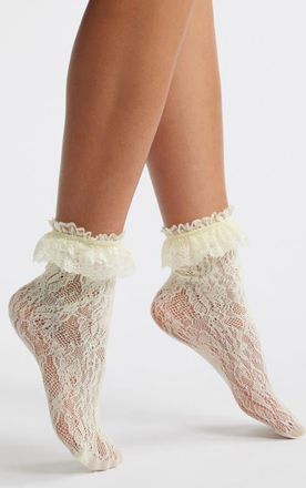 Casa Clara Love Evangeline Ruffle Lace Ankle Socks in Ivory at Nordstrom
