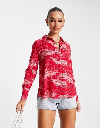 Whistles field print shirt co-ord in red-Multi