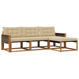 vidaXL Conjunto De Sof&aacute;s De Exterior Con Coj&iacute;n 4 Pcs Natural Y Beige Vidaxl