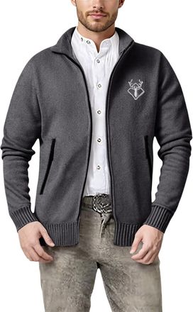 Generic Mens Cardigan Sweater Mens Casual Full Zip Cardigan Sweaters Knit Jacket Sweater Men, Size (Grey, XXXXL)