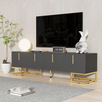 OEM Mueble De Tv - 170 Cm - Gris-negro - 4 Puertas - Patas Doradas