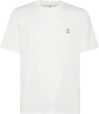 Brunello Cucinelli Jersey T-shirt met logo - Heren - Tops - Wit - Maat: 2XL Jersey