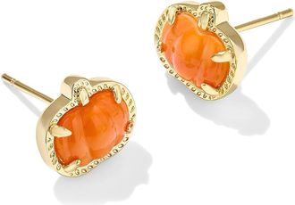 Kendra Scott Pumpkin Stud Womens Earrings Earring Gold Orange Mother Of Pearl