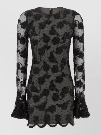 Rotate floral-appliqu&eacute; mesh mini dress