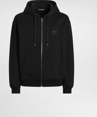 Dolce & Gabbana Cotton Hooded Sweatshirt With Logo Plate - Man Sweatshirts Black 44