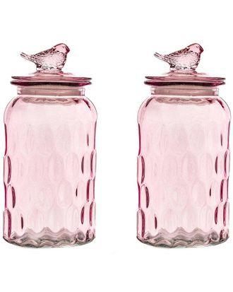 10 Strawberry Street Set of 2 Textured Glass Bird Canisters, Dimpled Round