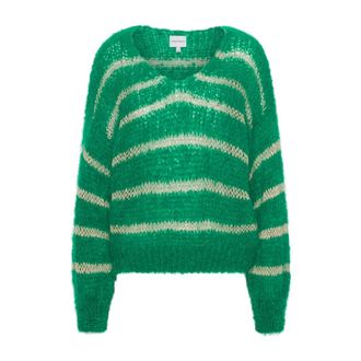 Americandreams Katie LS Knit - Dames - V-hals truien - Groen - M - Wol - Truien & Vesten