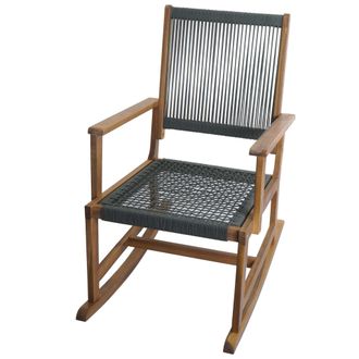Hhg [nunca Usado] Silla Mecedora Hhg-730, Silla Balanc&iacute;n De Jard&iacute;n Para Exteriores, Silla Relax, Tumbona Mecedora, Madera De Acacia, Malla De Cuerda, Verd