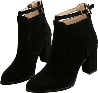 Frcolor Chunky High Heels for Women Stylish Booties in Black Casual Winter Shoes for Ladies for Autumn Evenings