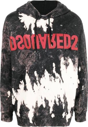 Dsquared2 reverse logo-print bleached hoodie - men - Cotton - S - Black