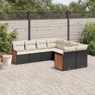 vidaXL Set De Sof&aacute;s De Jard&iacute;n 8 Piezas Y Cojines Rat&aacute;n Sint&eacute;tico Negro Vidaxl