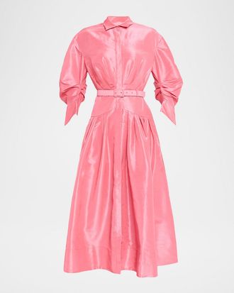 Rebecca Vallance Maple Pleated Taffeta Midi Shirtdress