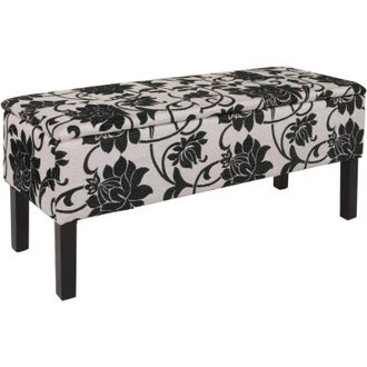 Hhg Panca contenitore elegante Renens tessuto 36x95x44cm fiori in nero