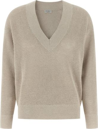 Brunello Cucinelli Beige Openwork sweater