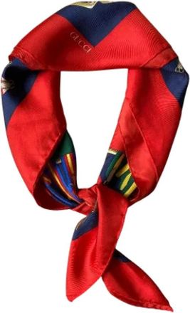Gucci Tweedehands Rode Stoffen Gucci Sjaal - unisex - Vintage Accessoires - Rood - ONE Size - Tweed - Vintage