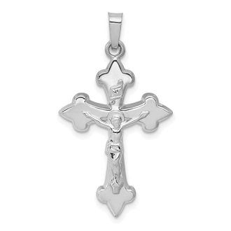 Diamond2Deal 14k White Gold Polished Fleur de Lis Crucifix Pendant