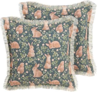 Beliani Beliani - Conjunto De 2 Cojines De Algod&oacute;n 45x45cm Estampado Animal Conejo Verde Alstroemeria