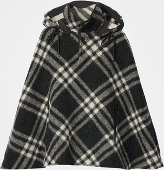Burberry Check Wool Cape Poncho with Hood