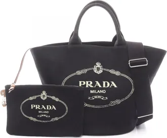Prada Black Canvas Handbag Pouch Tote Bag (Pre-Owned)