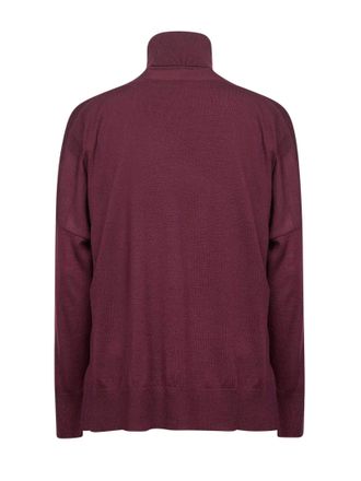 Blanca Vita Virgin Wool Turtleneck Twin Set Cardigan - Burgundy