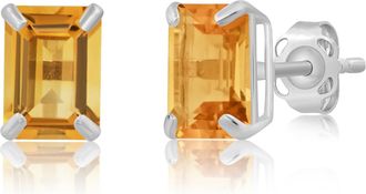 MAX + STONE 14k White Gold Solitaire Emerald-Cut Gemstone Stud Earrings (7x5mm)