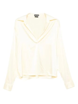 Tom Ford V-neck shirt - women - Silk/Elastane - 42 - Yellow