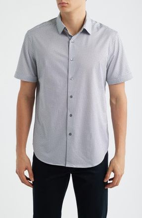 Bugatchi Miles OoohCotton Neat Dot Print Short Sleeve Button-Up Shirt in Platinum at Nordstrom, Size Xxx-Large