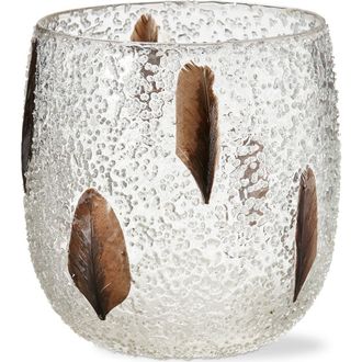 Tag Bubble Glass Pillar Candle Holder with Embedded Feathers in Multicolored at Nordstrom