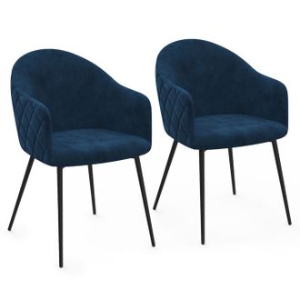 IDMarket Set Di 2 Sedie Da Pranzo E Poltrone Da Tavolo Moly In Velluto Goffrato Blu Anatra