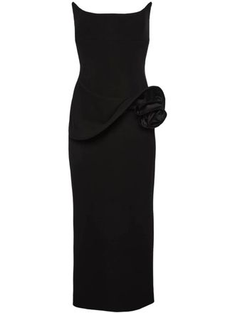 Magda Butrym floral-appliqu&eacute; bustier midi dress - Black