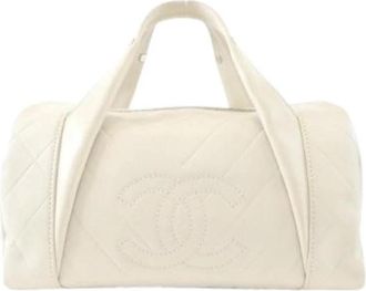 Chanel Pre-owned Calf Boston Bag - Dames - Vintage Handtas - Beige - ONE Size - Leer - Vintage