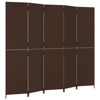 vidaXL Biombo De 5 Paneles Rat&aacute;n Sint&eacute;tico Marr&oacute;n Vidaxl