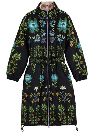 Farm Rio Winter Garden Reversible Floral-print Shell Jacket - Green - XS (UK6 /xs)