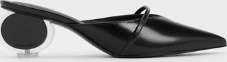 Charles & Keith Crinkle-Effect Sculptural-Heel Pointed-Toe Mules