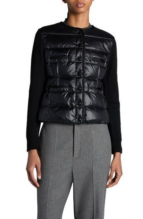 Moncler Mixed Media Down Cardigan in Black at Nordstrom, Size Small