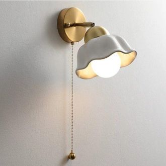 OEM Aplique De Pared Interior Fusion Con Interruptor De Cadena - L&aacute;mpara De Pared De Cer&aacute;mica Blanca De Estilo Industrial Vintage - 1 Unidad
