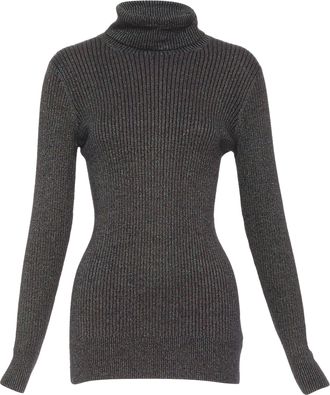 Dries Van Noten metallic green lurex viscose blend ribbed turtleneck sweater M