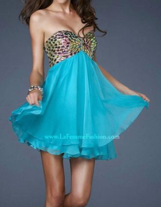 La Femme Empire Waist Cocktail Chiffon Dress In Aquamarine