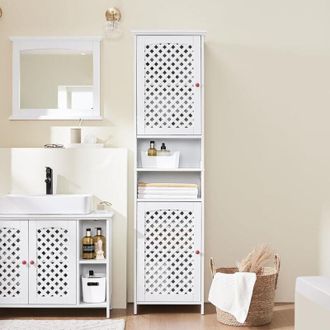 SoBuy SoBuy Mobile Alto Bagno Salvaspazio con 2 Ante e Ripiani Aperti Colonna Bagno Stretta in MDF E1, Capacità 60kg Armadietto Bagno 45x41,5x170cm BZR209-W