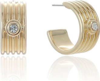 Ettika Medium Ribbed Cubic Zirconia Huggie Hoop Earrings in Gold at Nordstrom Rack